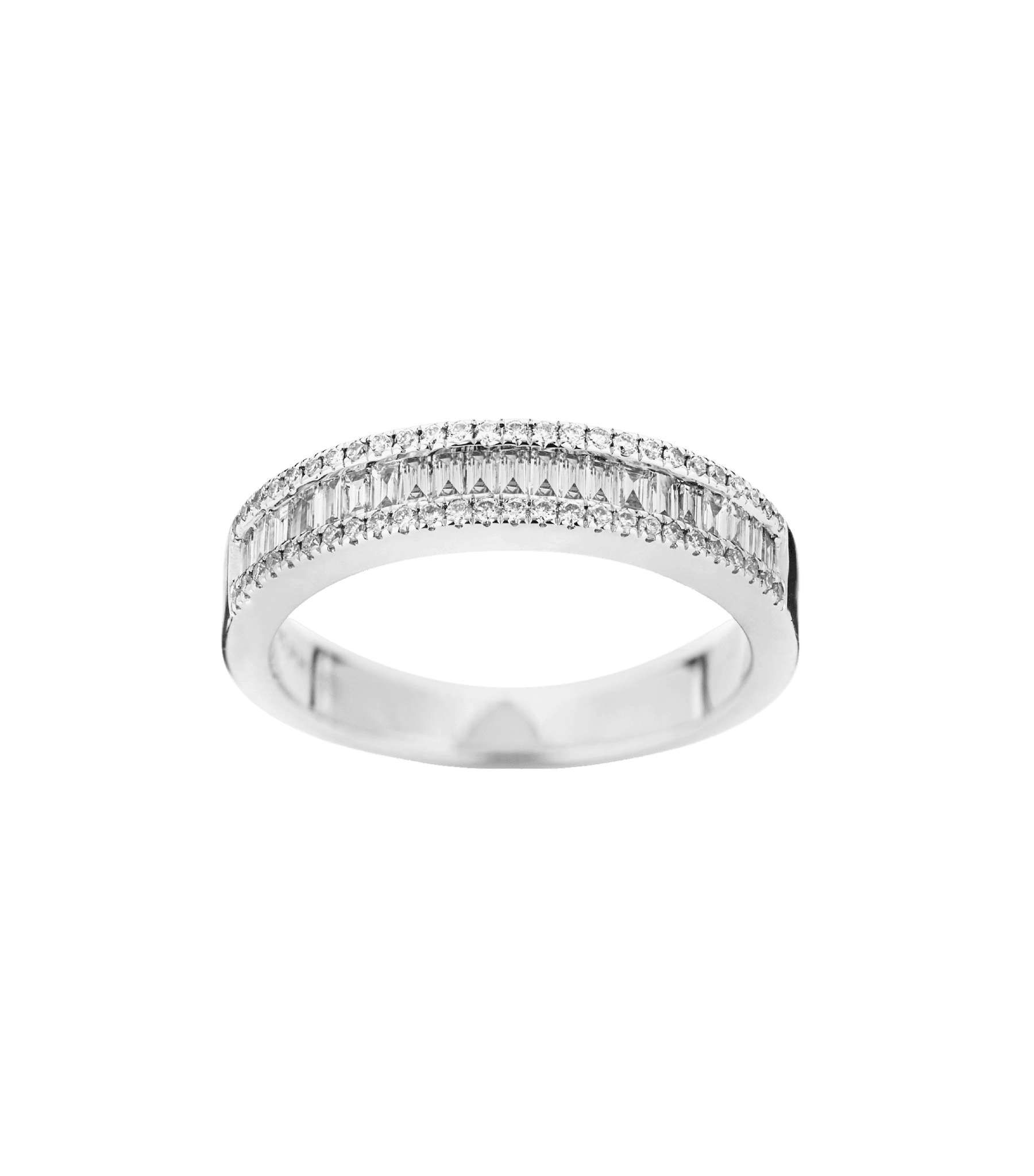Diamantring med baguetter i hvidguld